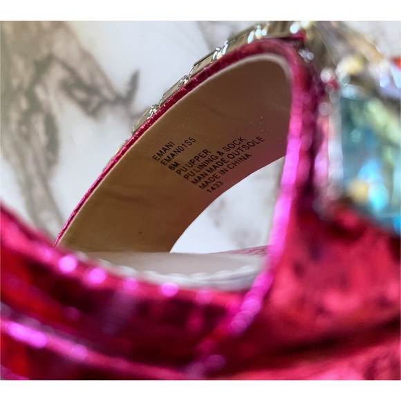 NEW BETSEY JOHNSON Emani Jewel Embellished Rainbow Colors Glitter Heels SandalS - Picture 4 of 11